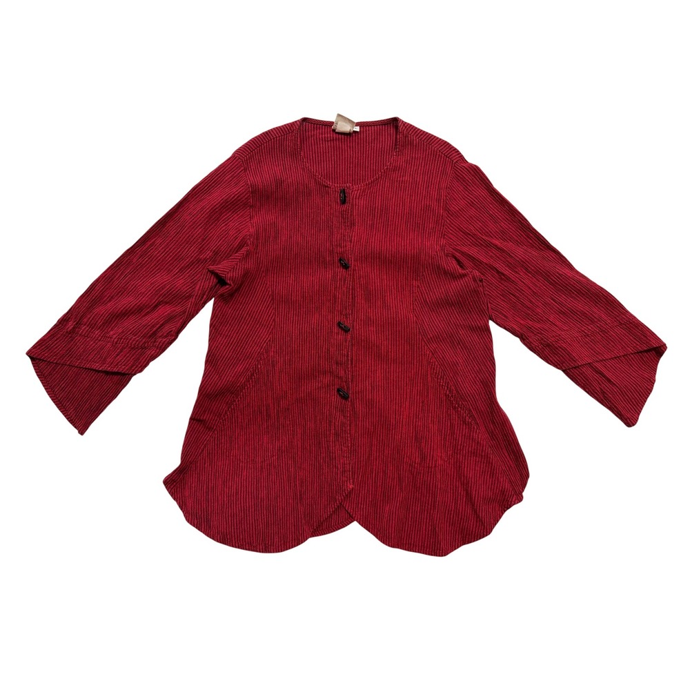 Mill Valley Clothing Co Tulip Shirt Women L Red Linen Boho Striped Vintage